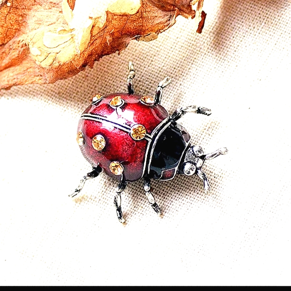 NWT Red&Black Enamel w/Crystals Ladybug  Brooch